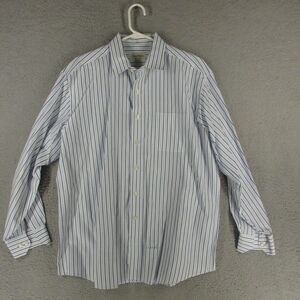 Tommy Bahama‎ Shirt Mens 17 34/35 Blue Striped Long Sleeve Front Pocket